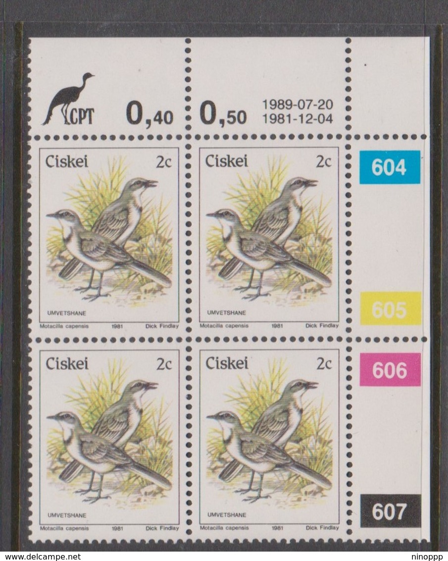 South Africa-Ciskei Scott R6 1981 Birds,2c Motacilla Capensis, Dated 1989,Block 4,mint Never Hinged - Used Stamps