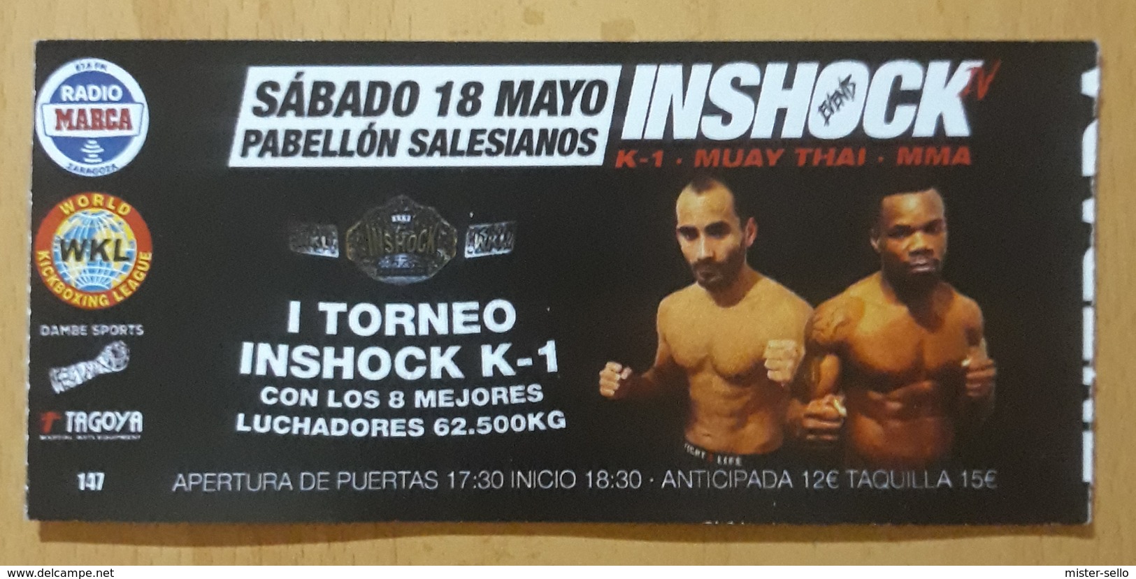 ENTRADA I TORNEO INSHOCK K1. ZARAGOZA - ESPAÑA. - Tickets D'entrée