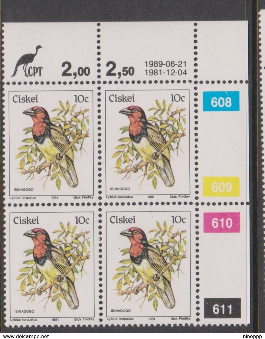 South Africa-Ciskei Scott R14 1981 Birds,10c Lybius Torquatus Dated 1989,Block 4,mint Never Hinged - Used Stamps