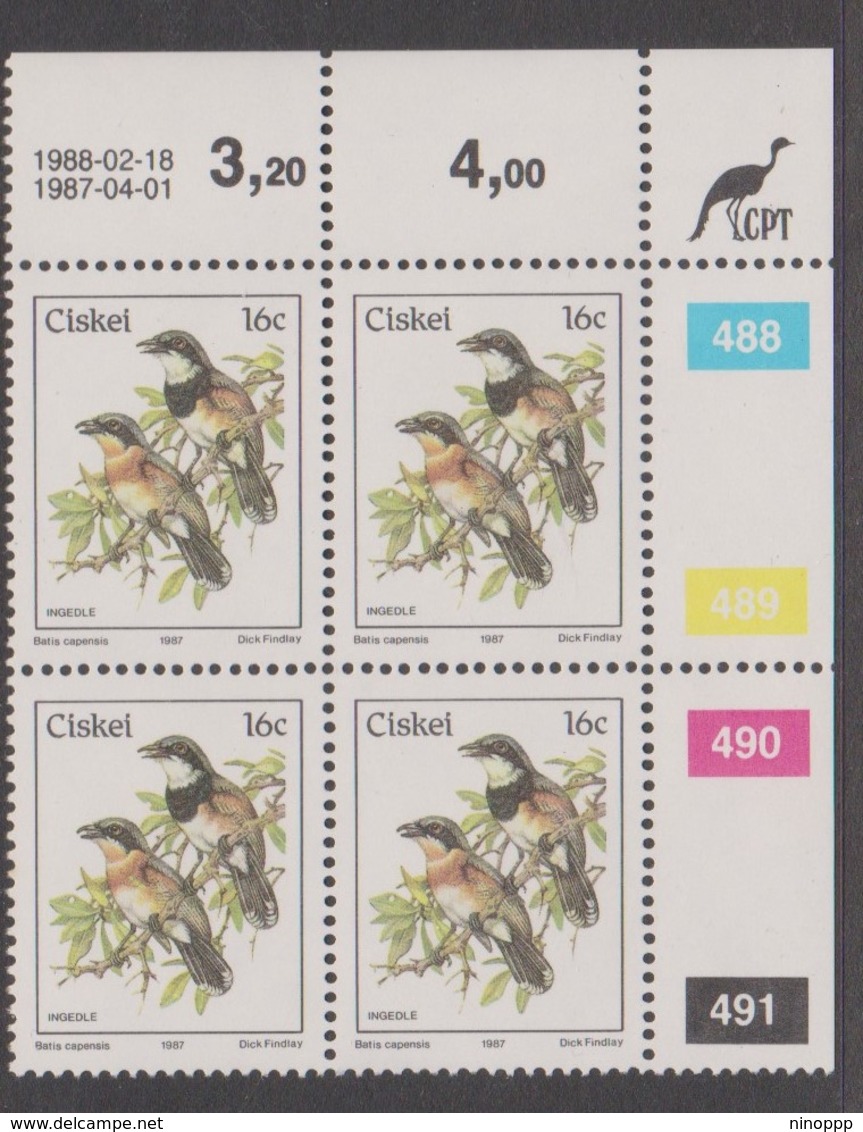 South Africa-Ciskei Scott R19 1981 Birds,16c Batis Capensis Dated 1988,Block 4,mint Never Hinged - Used Stamps