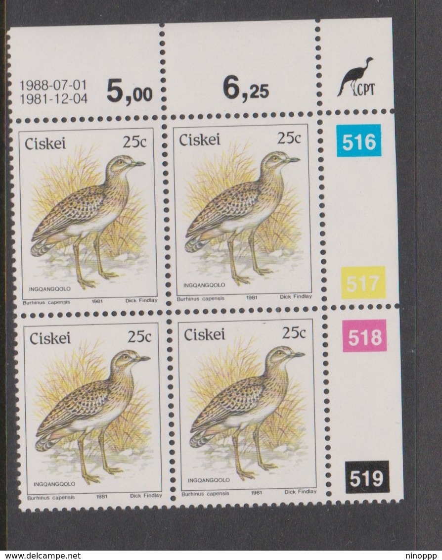 South Africa-Ciskei Scott R23 1981 Birds,25c Burhinus Capensis Dated 1988,Block 4,mint Never Hinged - Used Stamps