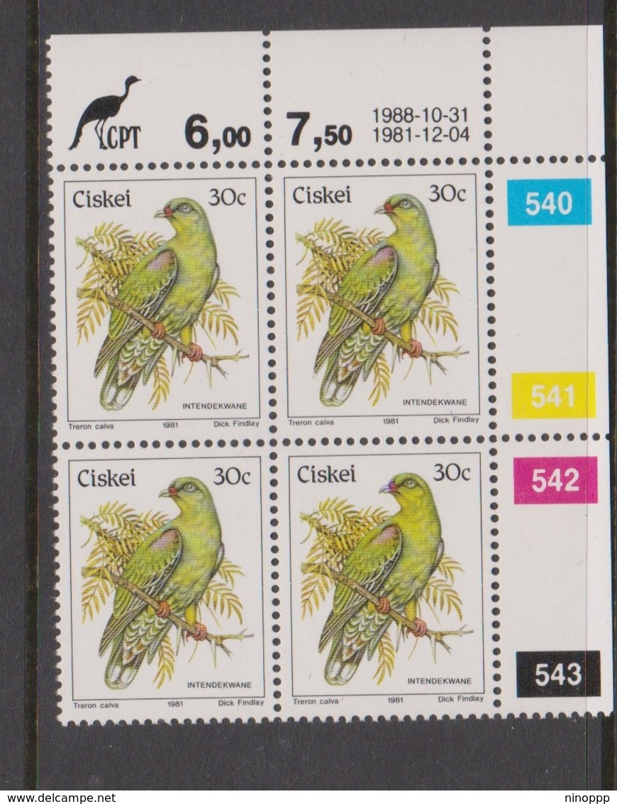 South Africa-Ciskei Scott R24 1981 Birds,30c Treron Calva, Dated 1988,Block 4,mint Never Hinged - Used Stamps