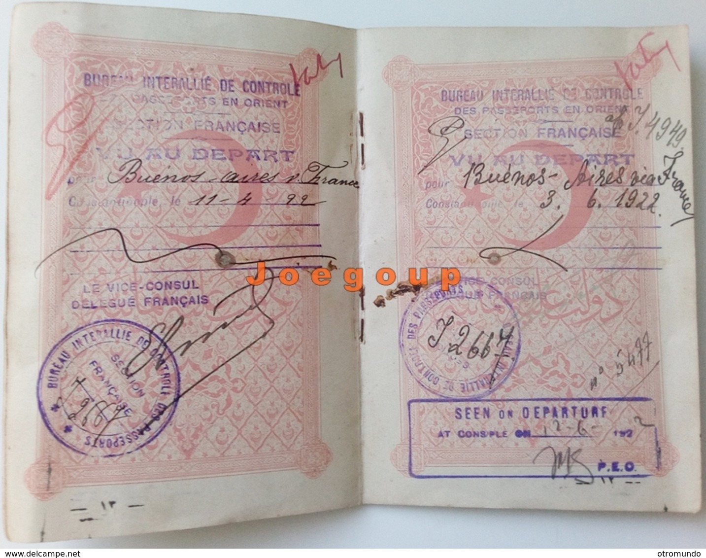 Passport Ottoman Empire Buenos Aires Argentina Via Marsella France 1922 Fiscal Stamps - Historical Documents
