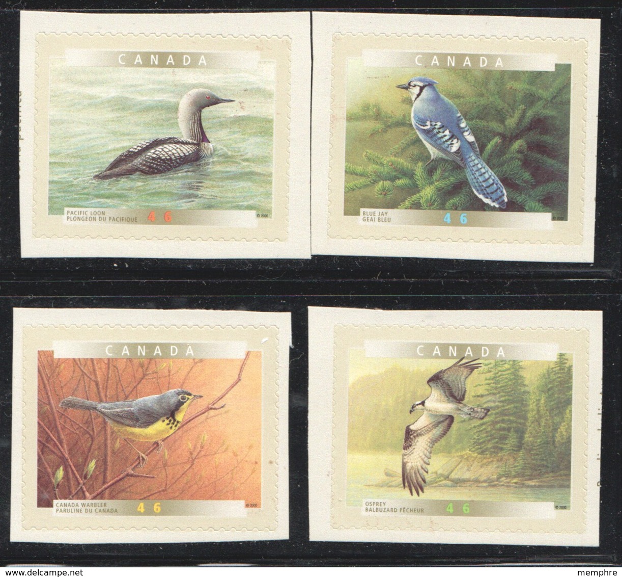 2000  Birds Of Canada Singles From Booklet Warbler, Osprey, Loon, Jay Sc 1843-6 - Neufs