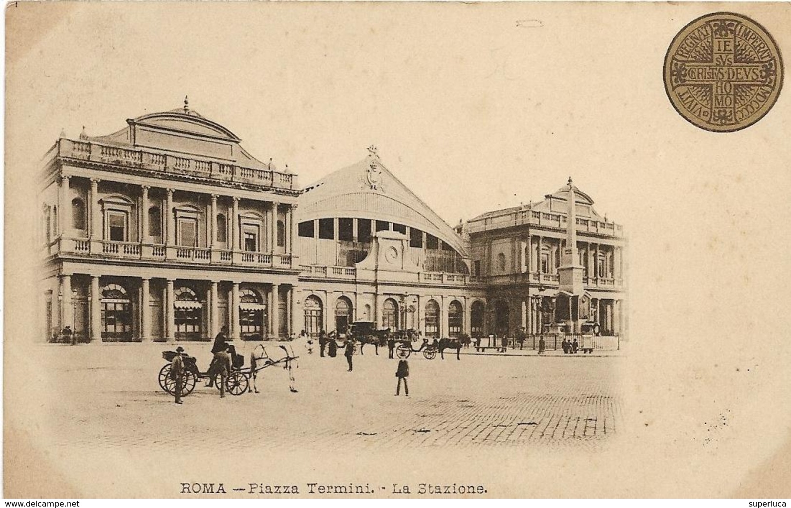 6-ROMA-PIAZZA TERMINI-LA STAZIONE(CARROZZE)CARD COMMEMORATIVA ANNO SANTO 1900) - Stazioni Senza Treni