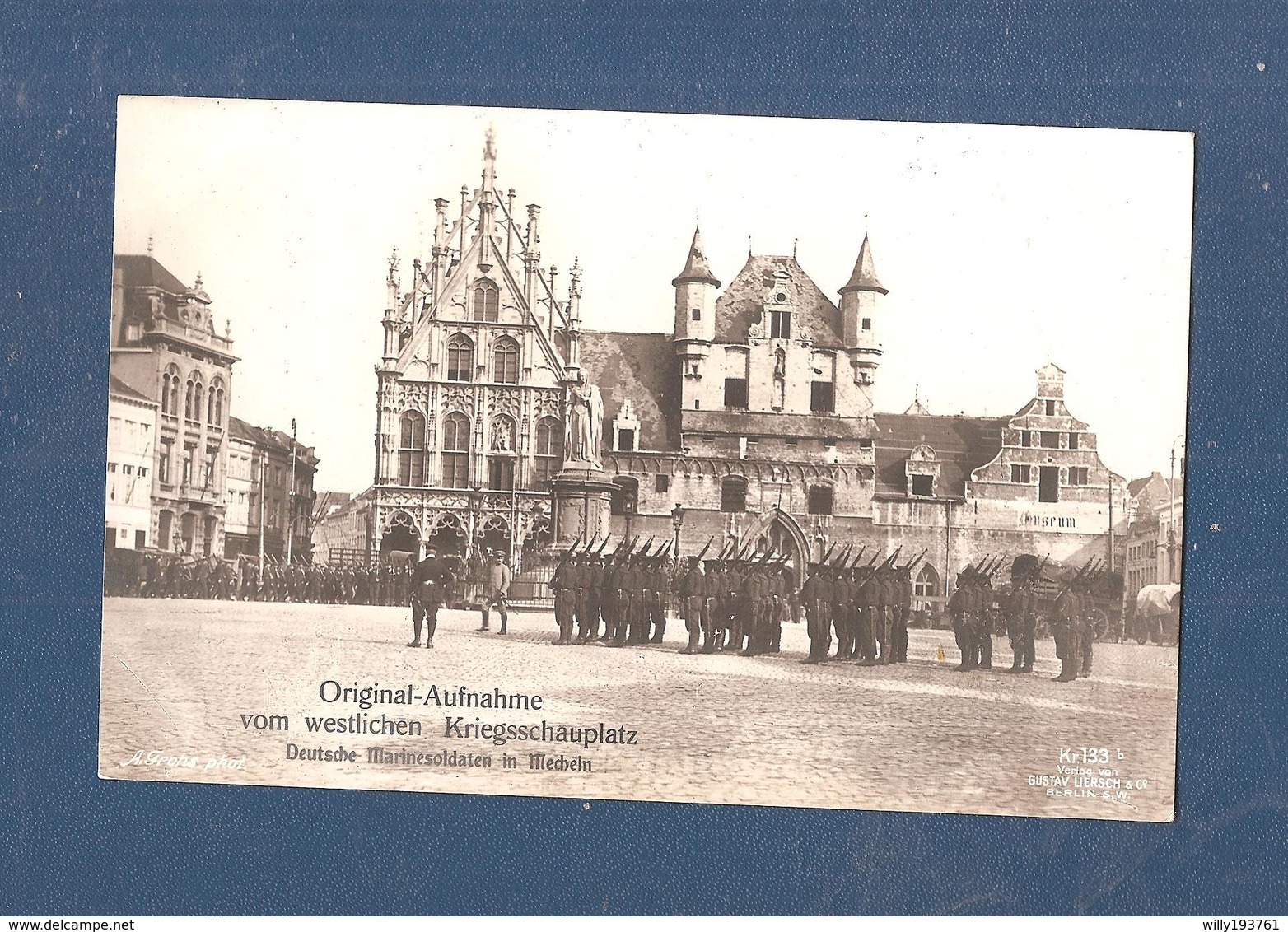 Carte Photo Duitse Fotokaart Mechelen Deutsche Marinesoldaten In Mecheln 1914 1918 - Mechelen