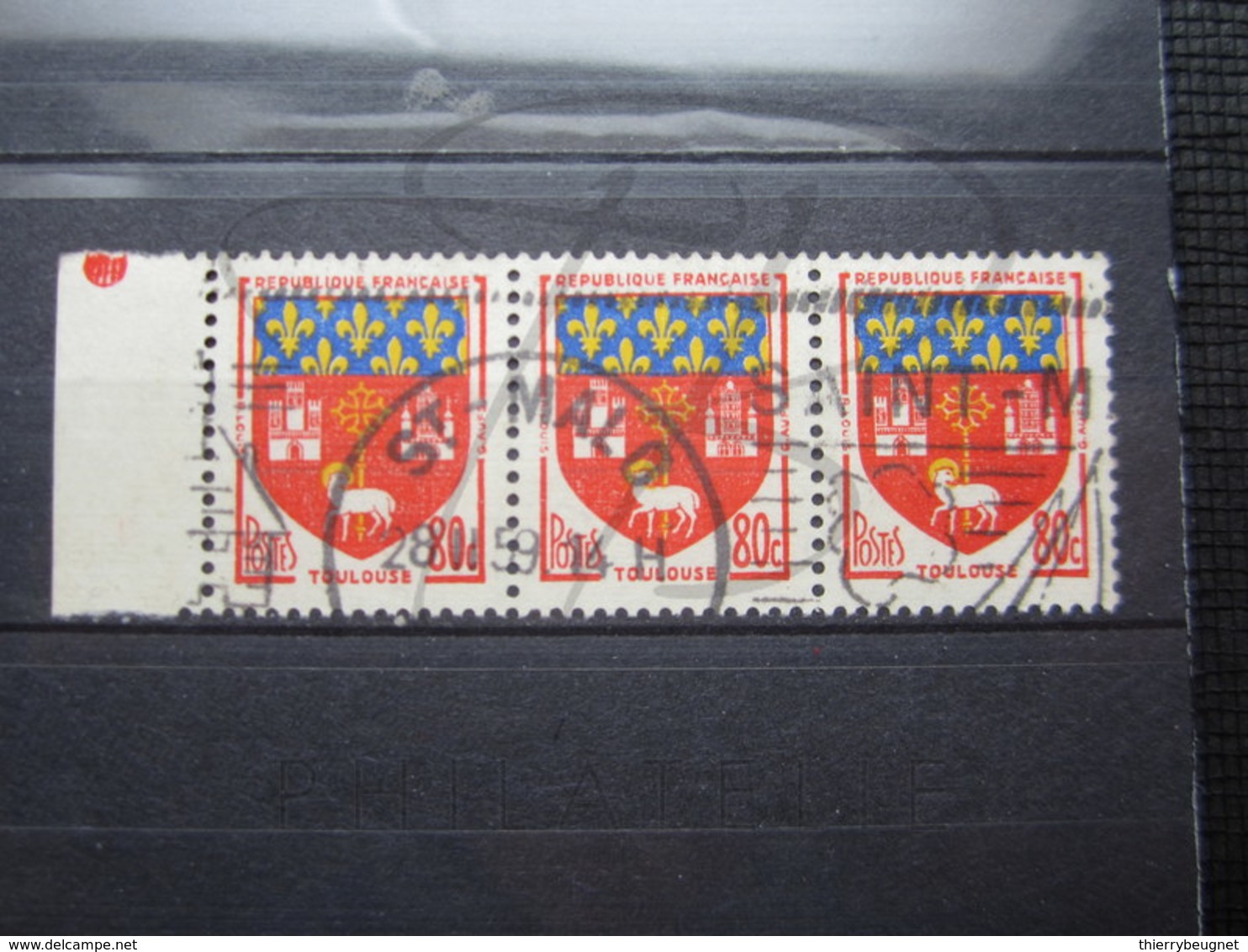 VEND BEAUX TIMBRES DE FRANCE N° 1182 EN BANDE DE 3 + BDF , OBLITERATION " ST-MALO " !!! - 1941-66 Armoiries Et Blasons