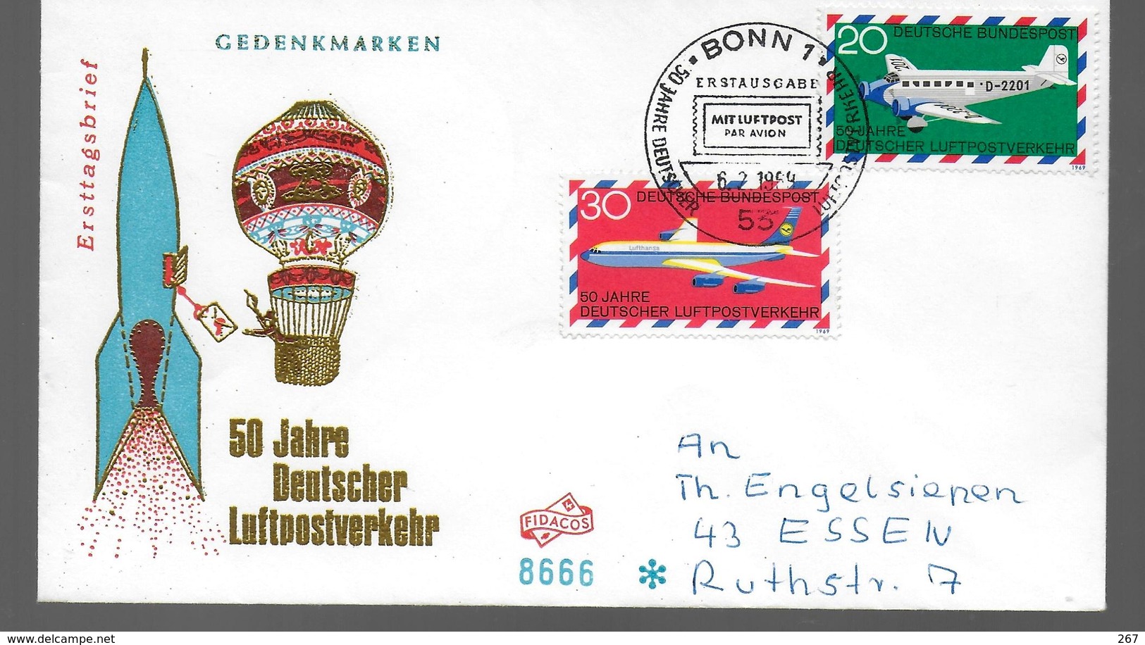 ALLEMAGNE FDC 1969 Avions Mongolfieres - Airships