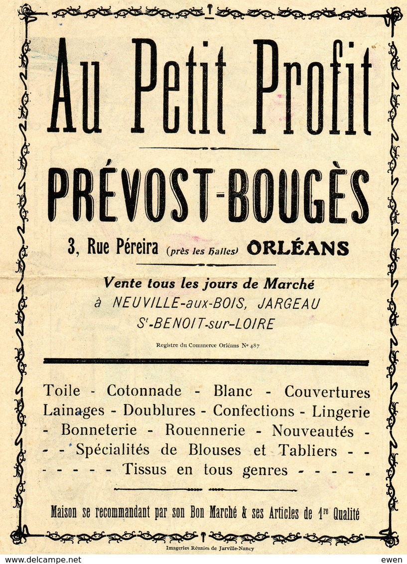 Affichette Ancienne Prévost-Bougès à Orléans. Belle Image D'Epinal Au Verso. Marchés à Jargeau, Neuville Aux Bois ... - Afiches