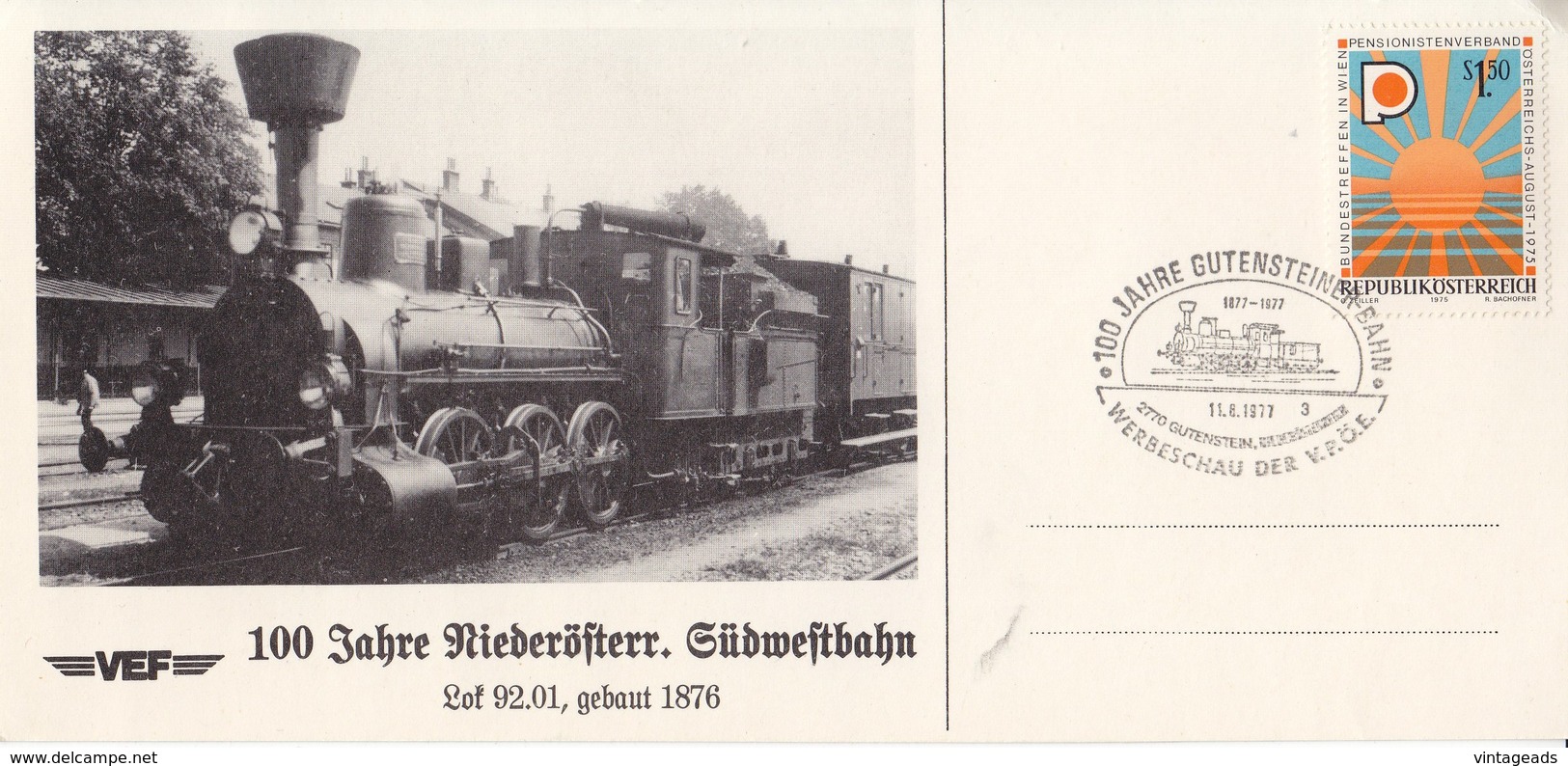 BM541 Österreich 100 Jahre Niederösterr. Südwestbahn Mit Lok 92.01 Von 1876, ANK 1509 Und Sonderstempel - Other & Unclassified