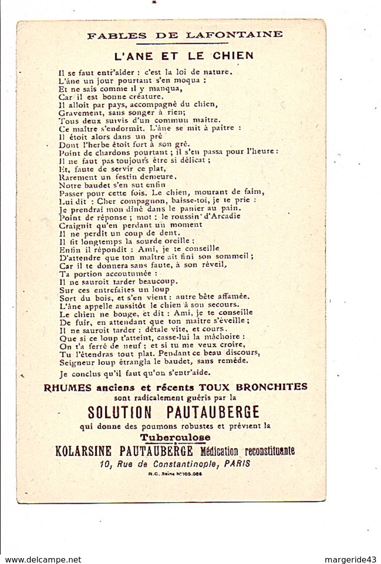 CHROMOS SOLUTION PAUTAUBERGE - FABLES DE LA FONTAINE (DESSINS D'APRES GUSTAVE DORé) - L'ANE ET LE CHIEN - Otros & Sin Clasificación