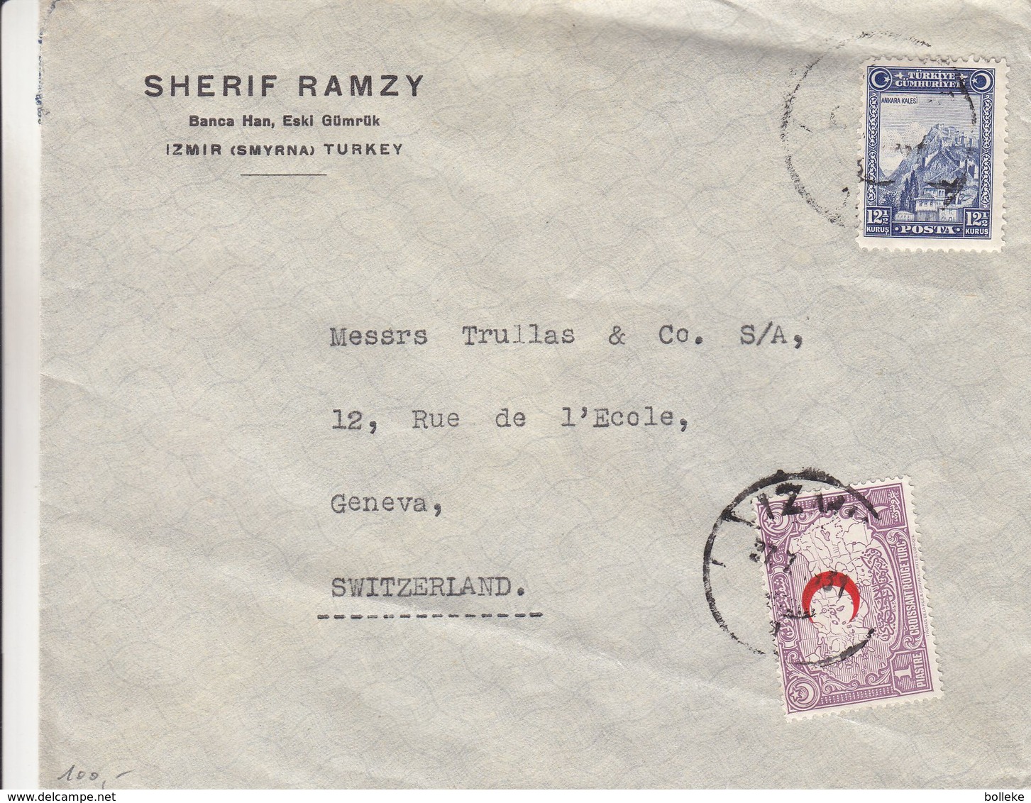 Turquie - Lettre De 1931 - Oblit Izmir - Exp Vers Genève - Croix Rouge - - Covers & Documents