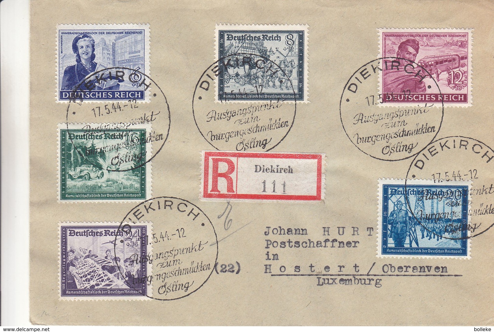 Allemagne - Empire - Lettre Recom De 1944 - Oblit Luxembourgoise Diekirch - Exp Vers Hostert - - Briefe U. Dokumente