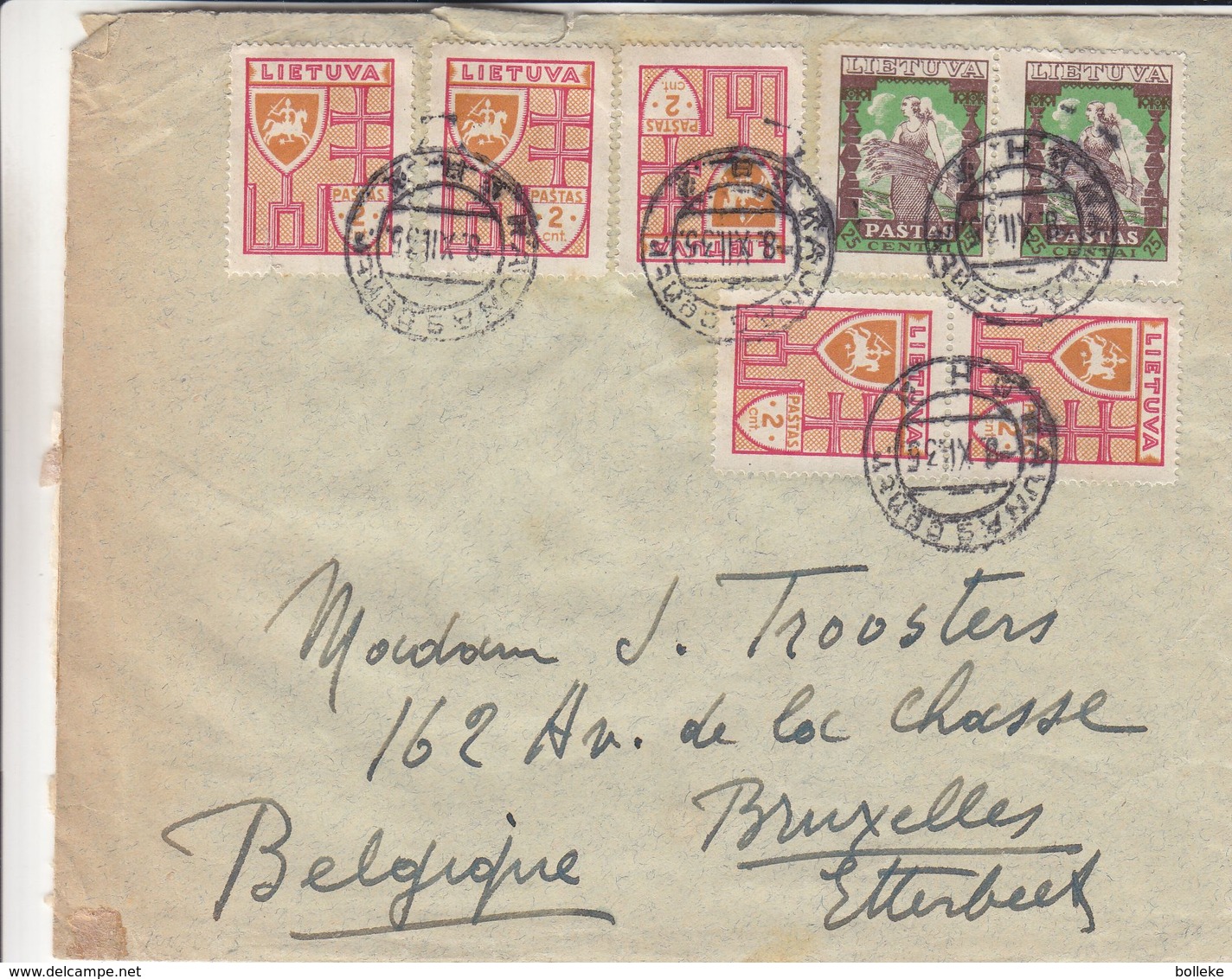 Lituanie - Lettre De 1935 ° - Oblit Kaunas - Exp Vers Bruxelles - Armoiries - - Lituanie