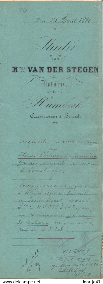 Akte - Verkoop Grond Steenhuffel -  Notaris Van Der Steegen - Humbeek 1880 - Zonder Classificatie