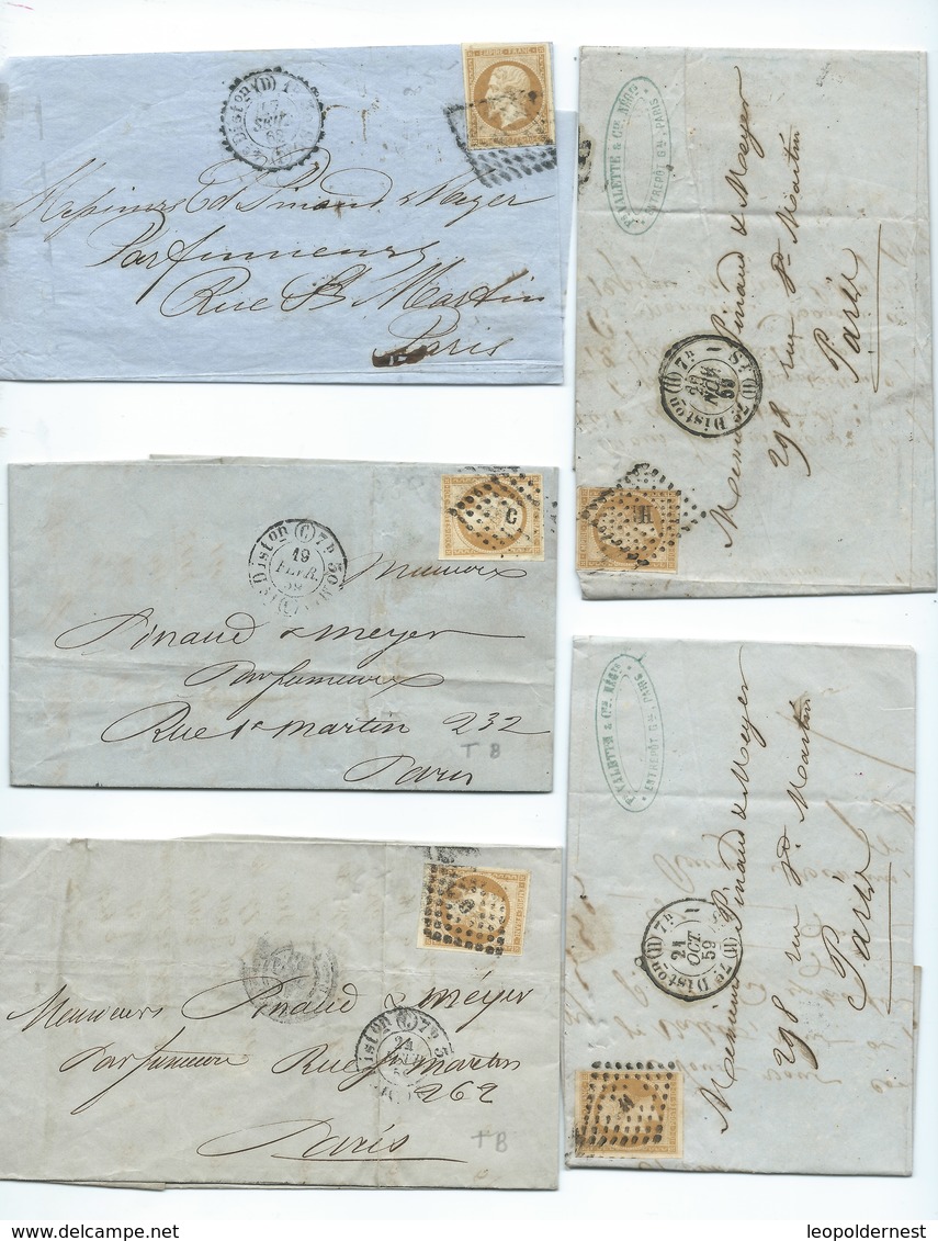 FRANCE CLASSIQUE - Petit Lot De 5 Lettres Affranchies NAPOLEON III N°13 TB. Obl. Lettres Bâtons. - 1853-1860 Napoleon III