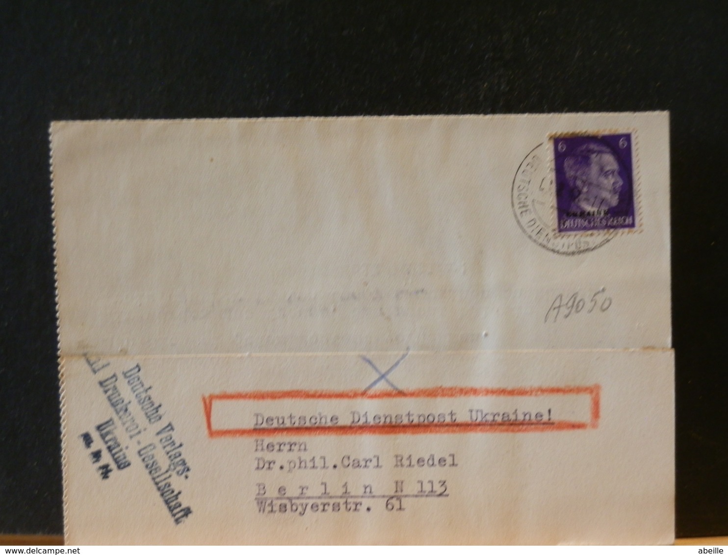 A9050 LETTRE DE UKRAINE   1942 TIMBRE HITLER OSTLAND - Ukraine