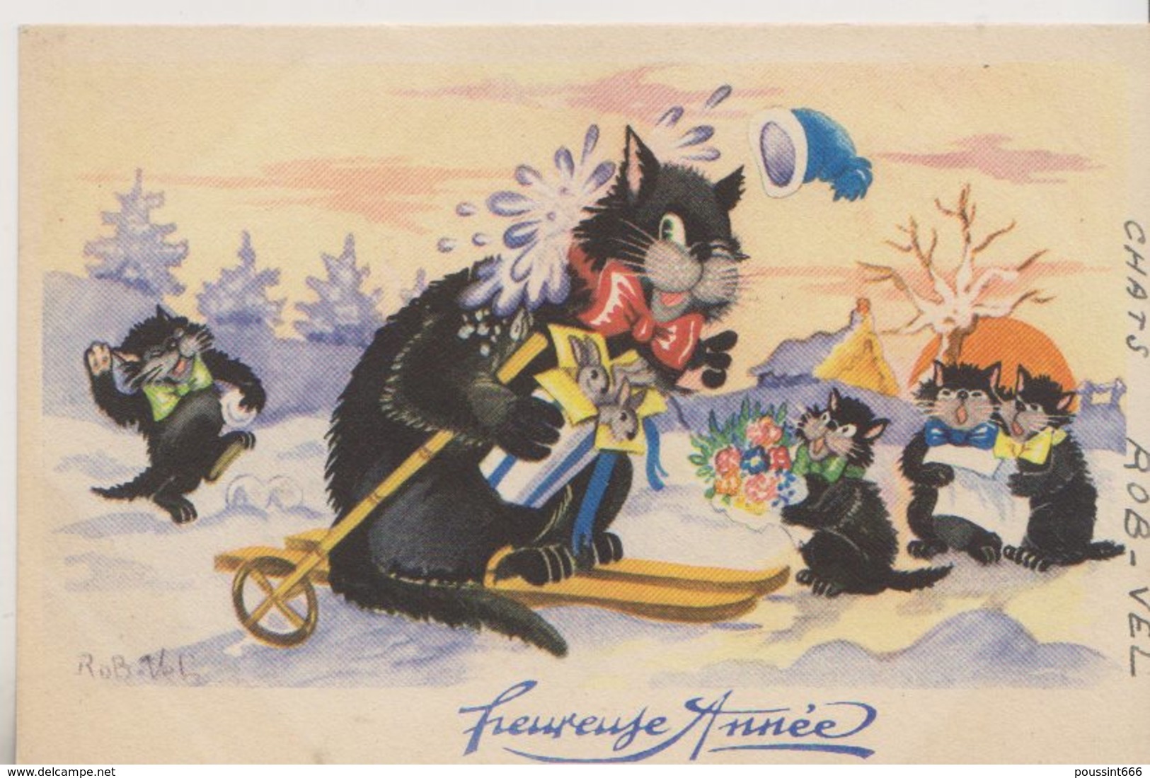 CPA HUMOUR ROB VEL CHAT  A SKI - Contemporain (à Partir De 1950)