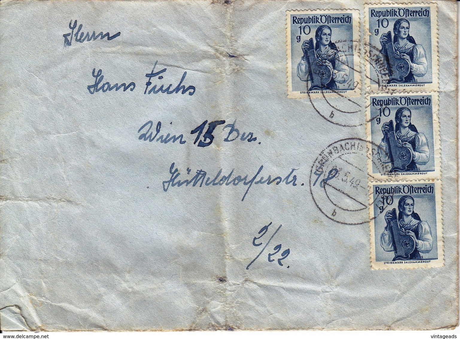 BM558 Konvolut 5 Stk. Briefkuverts Österreich, Gelaufen, Trachten, Verschiedene Post-Stempel - Andere & Zonder Classificatie