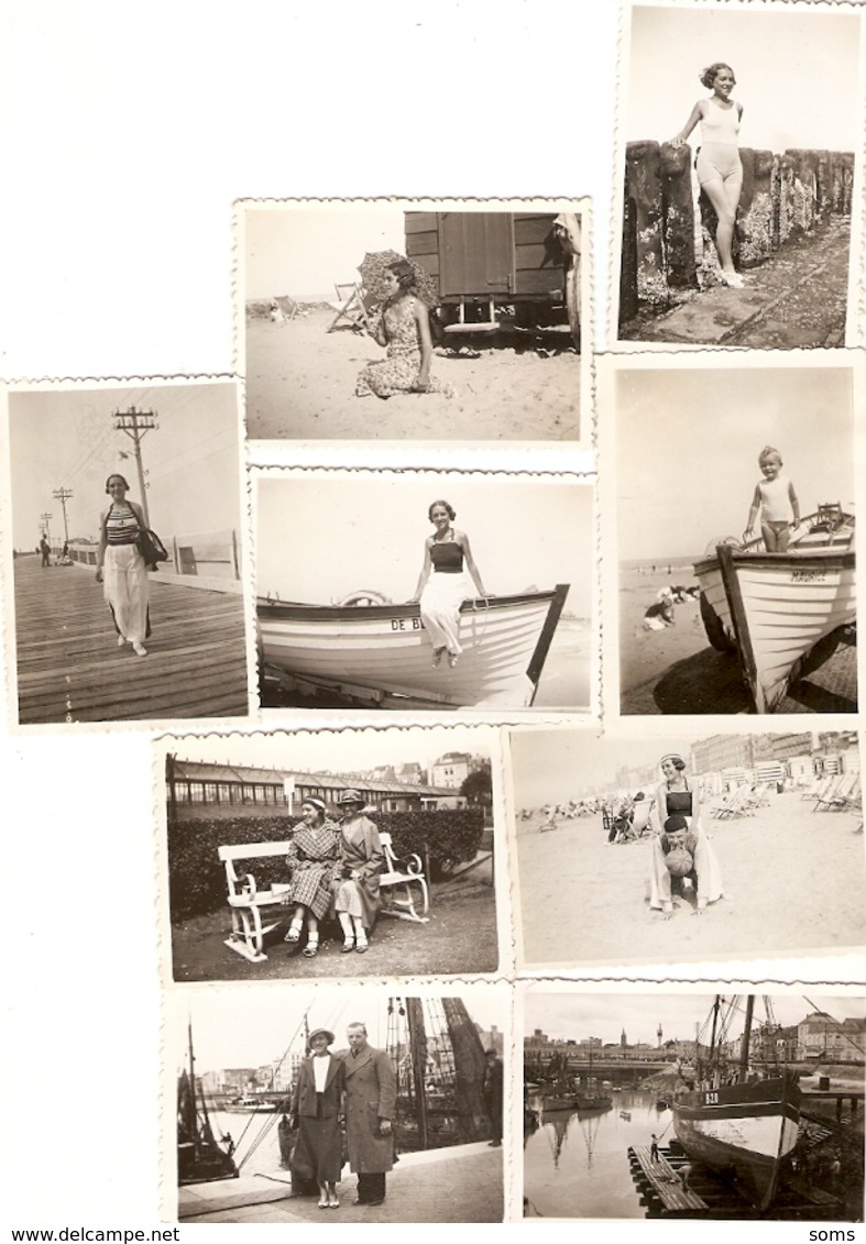 Lot De 22 Photographies De Belgique, Blankenberghe / Blankenberge, Barques, Plage, Vélo, Port, Humour, Photos 1934-1936 - Plaatsen