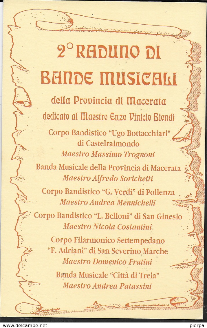 ANNULLO SPECIALE - CASTELRAIMONDO (MC) - 02.07.1995 - 2° RADUNO DI BANDE MUSICALI - SU CARTOLINA IN TEMA - Musica