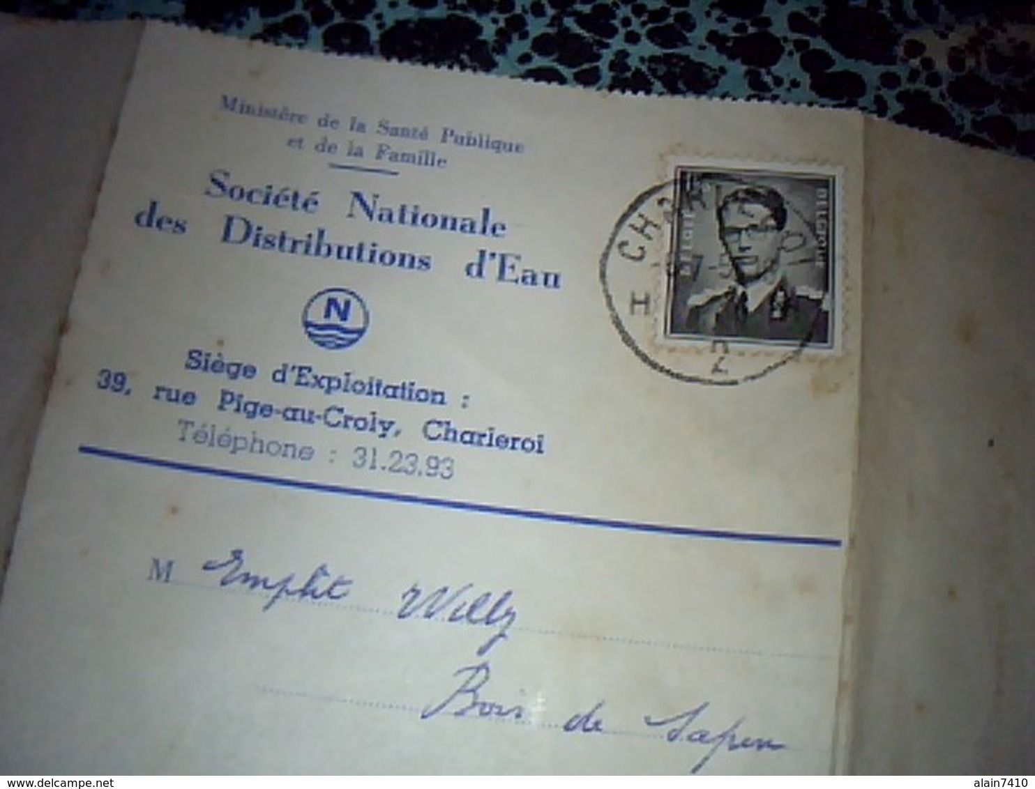 Lettre Pli Timbrè Sociètè Nationale De Disttibution D'eau De Charleroi Belgique 1956 - 1950 - ...