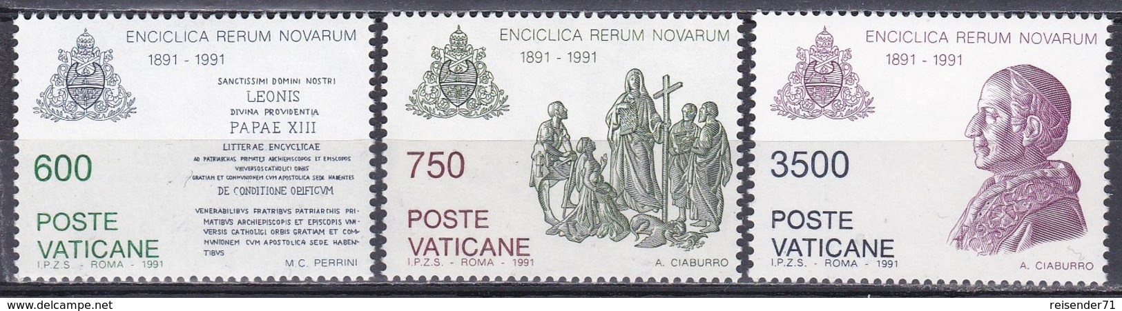 Vatikan Vatican 1991 Religion Christentum Papst Päpste Popes Leo XIII. Enzyklika Rerum Novarum Wappen, Mi. 1035-7 ** - Ungebraucht