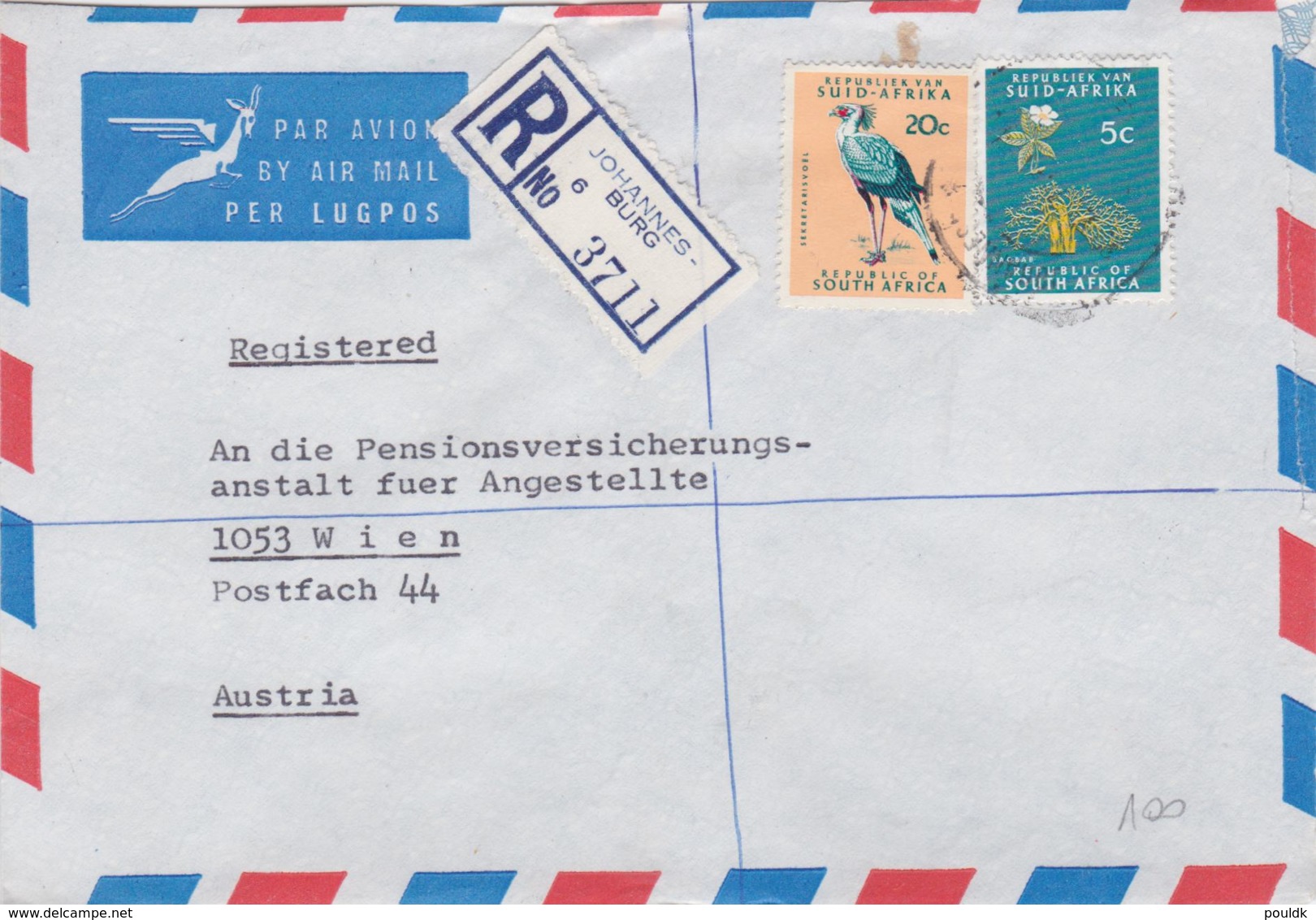South Africa Registered Airmail Posted From Johannesburg To Austria - Stamps With Birds (T11-23) - Cartas & Documentos