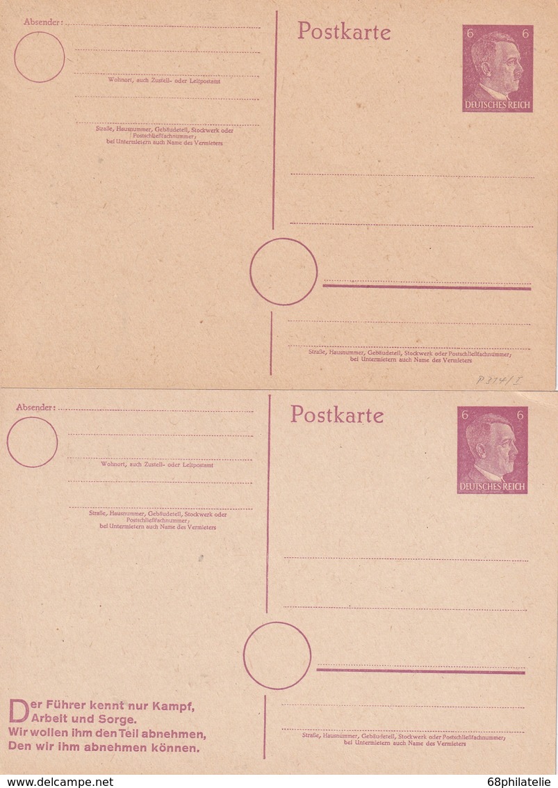 ALLEMAGNE    ENTIER POSTAL/GANZSACHE/POSTAL STATIONERY  LOT DE 2 CARTE - Sonstige & Ohne Zuordnung