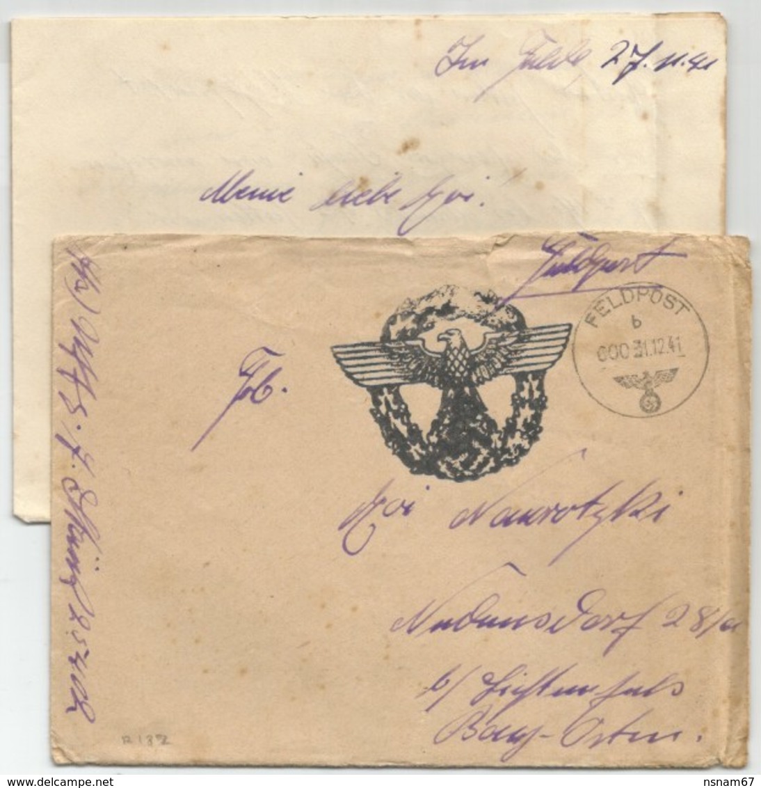R187 - Feldpost 25402 Du 31 Décembre 1941 Avec Correspondance - Tampon Illustrée Aigle Dans Couronne - - Covers & Documents