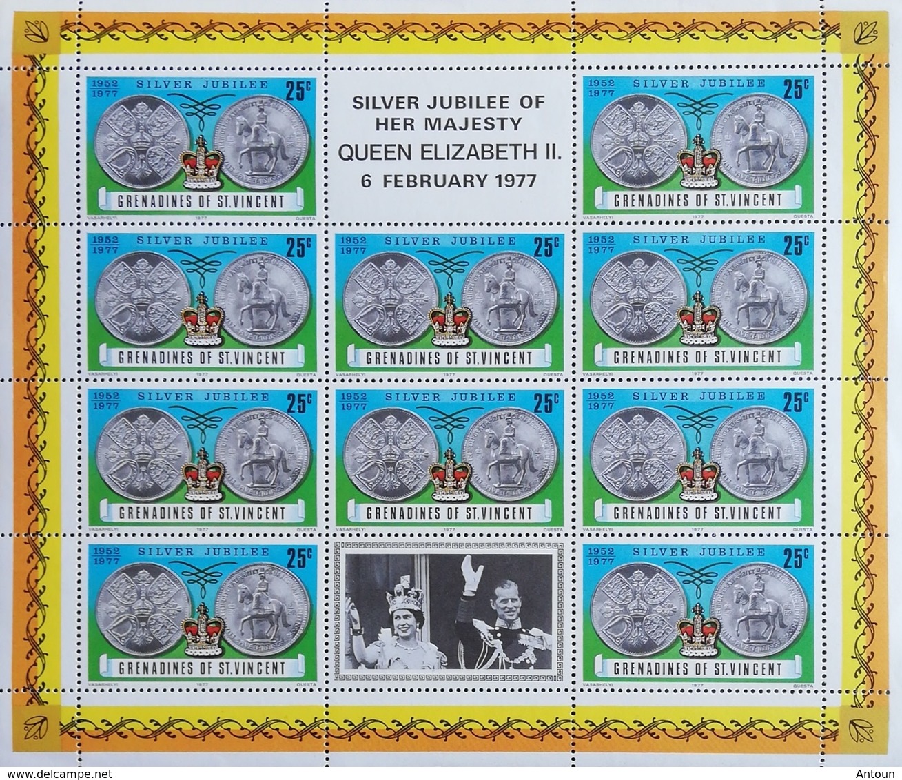 St Vincent Grenadines  1977 Queen Elizabeth II,Silver Jubilee Sheet Of Ten+two Labels - Antillen