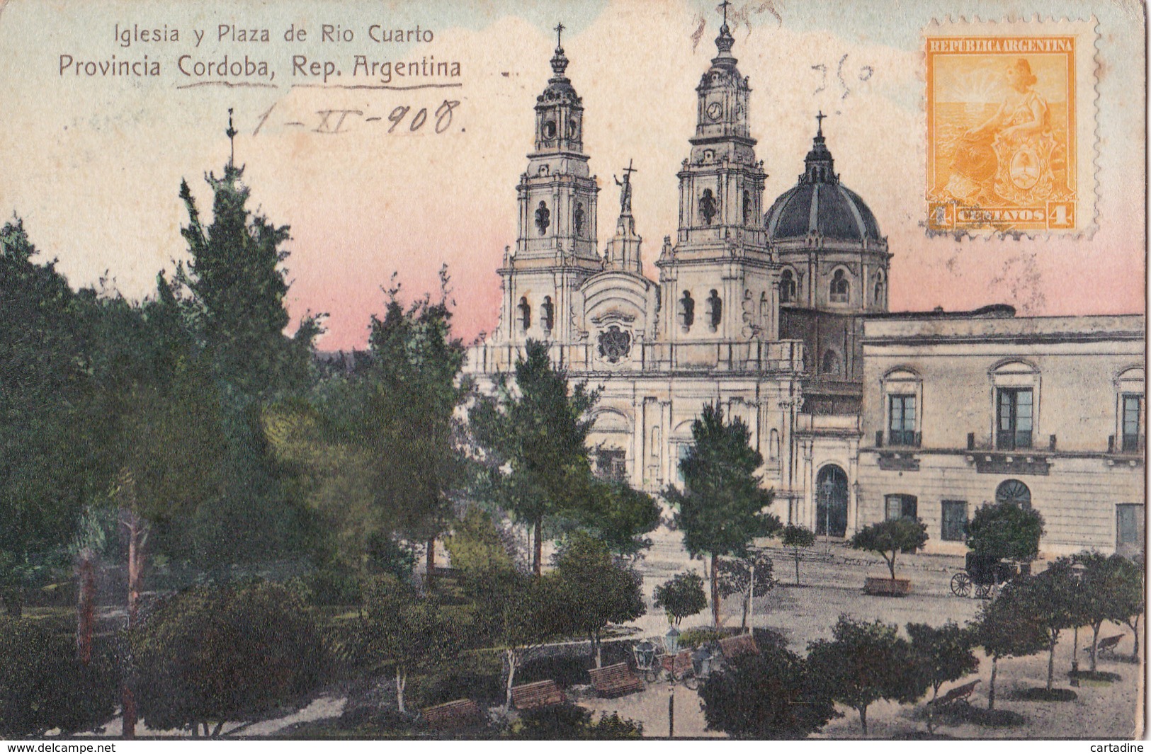 CPA Argentine / Argentina - Iglesia Y Plaza De Rio Cuarto - Provincia Cordoba - 1908 - Argentine