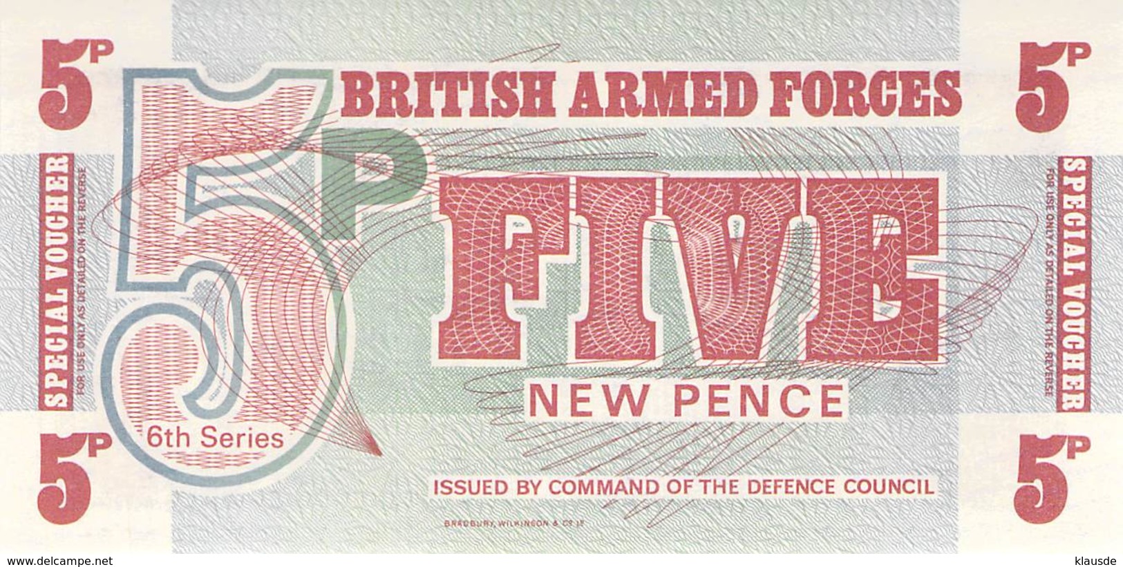 5 Five New Pence UNC - British Armed Forces & Special Vouchers