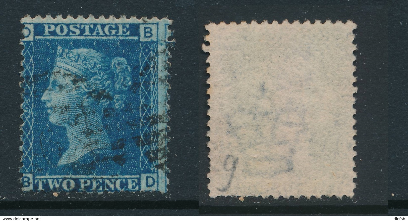 GB, 1858 2d Blue SG45, Plate 9, Cat £15 Used, Corner Letters  BD - Gebruikt