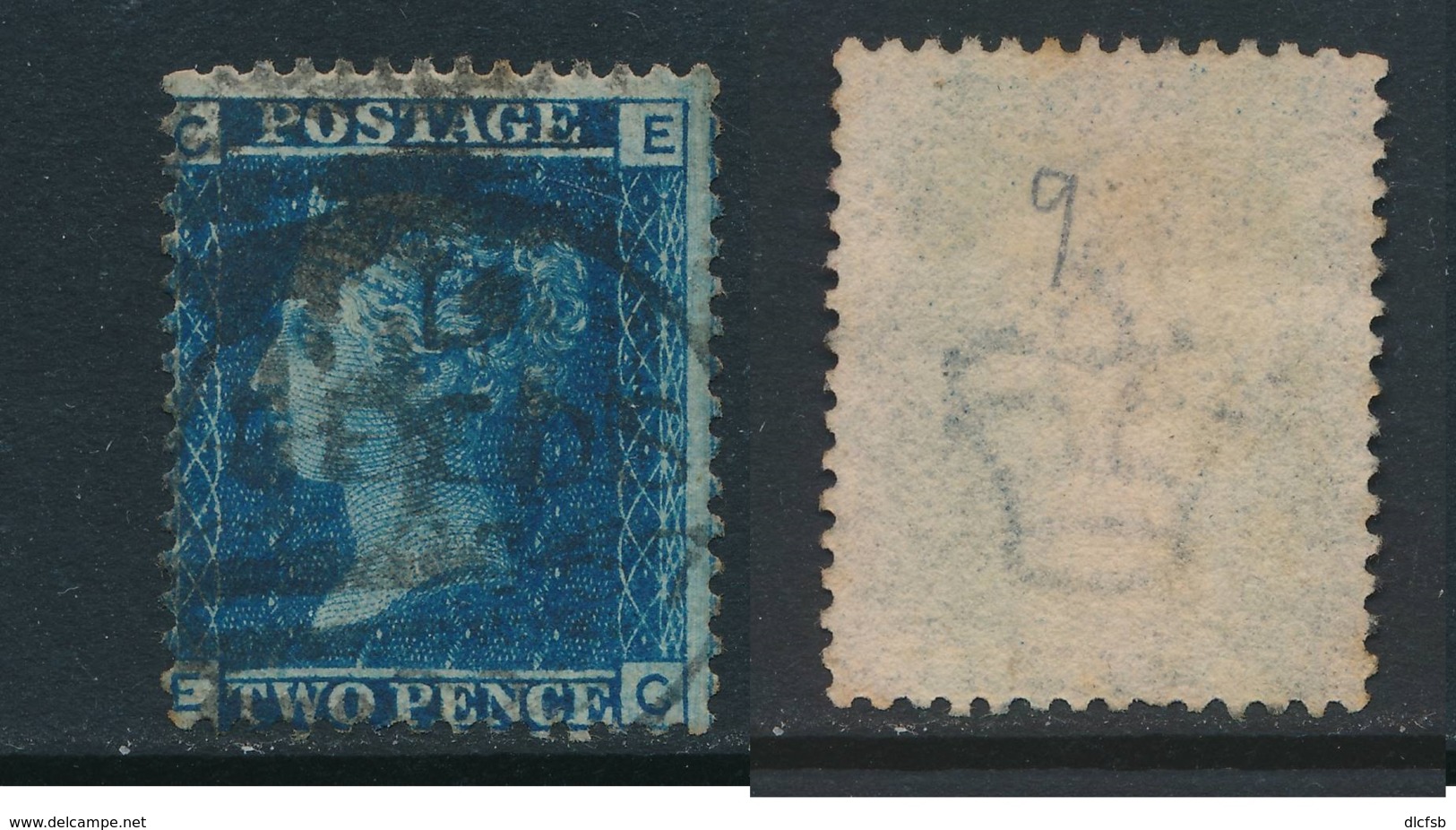 GB, 1858 2d Blue SG45, Plate 9, Cat £15 Used, Corner Letters  EC - Gebraucht