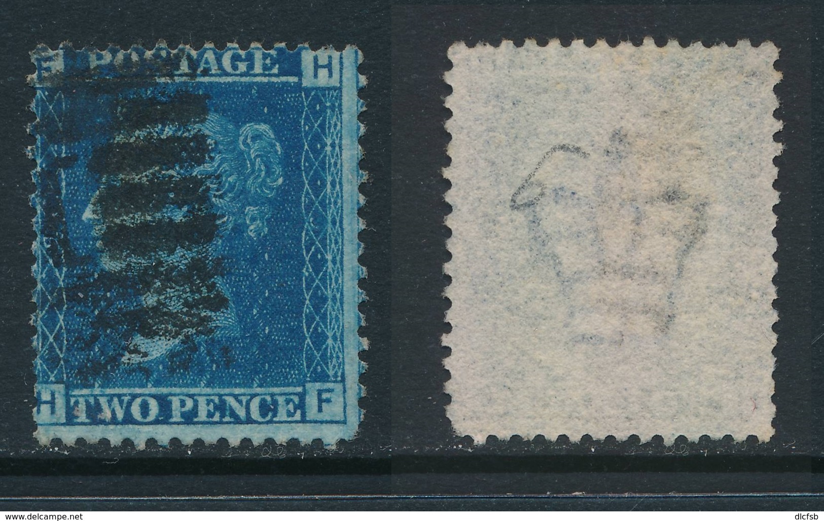 GB, 1858 2d Blue SG45, Plate 9, Cat £15 Used, Corner Letters  HF - Gebruikt