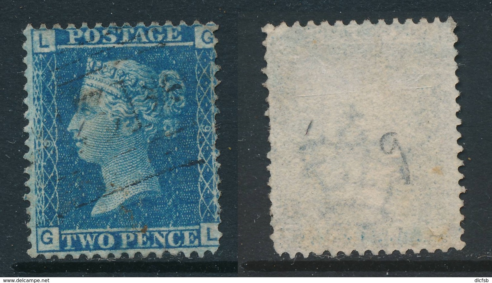 GB, 1858 2d Blue SG45, Plate 9, Cat £15 VFU, Corner Letters  GL - Gebruikt