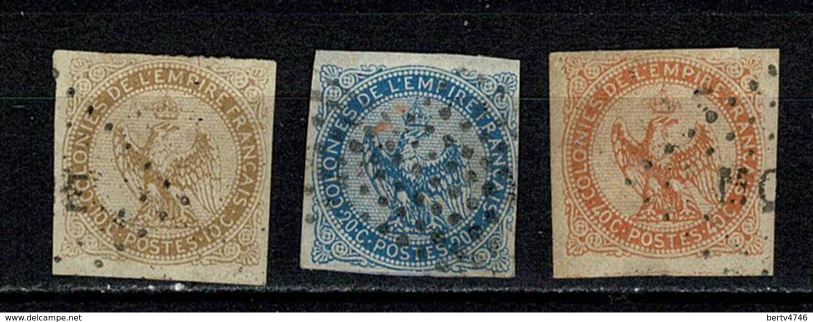 Colonies Générales - Aigle Impérial 1859/65  Yv 3, 4, 5 Obl. Cat. Yv € 40,00 - Aigle Impérial