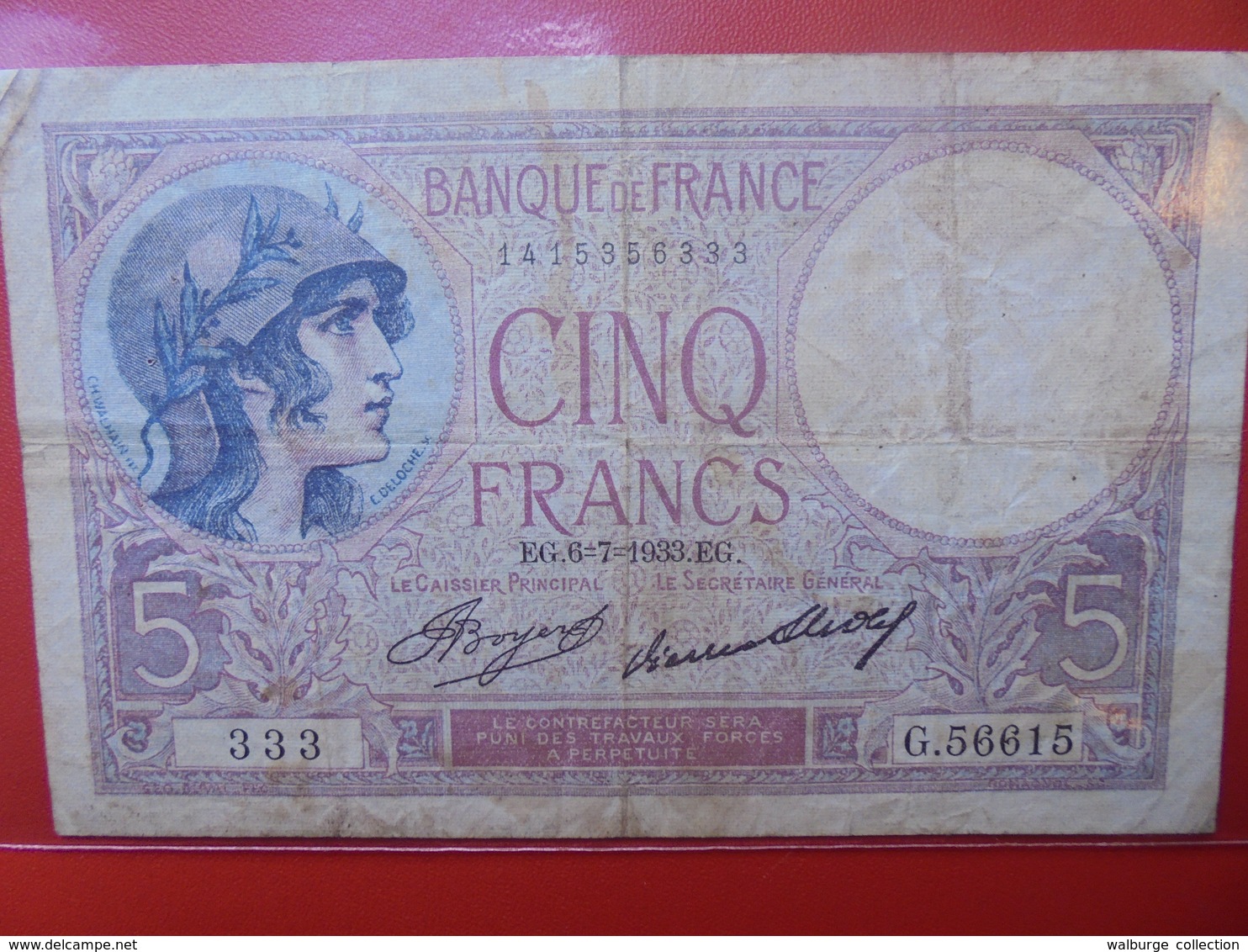 FRANCE 5 FRANCS 1933 CIRCULER - 5 F 1917-1940 ''Violet''