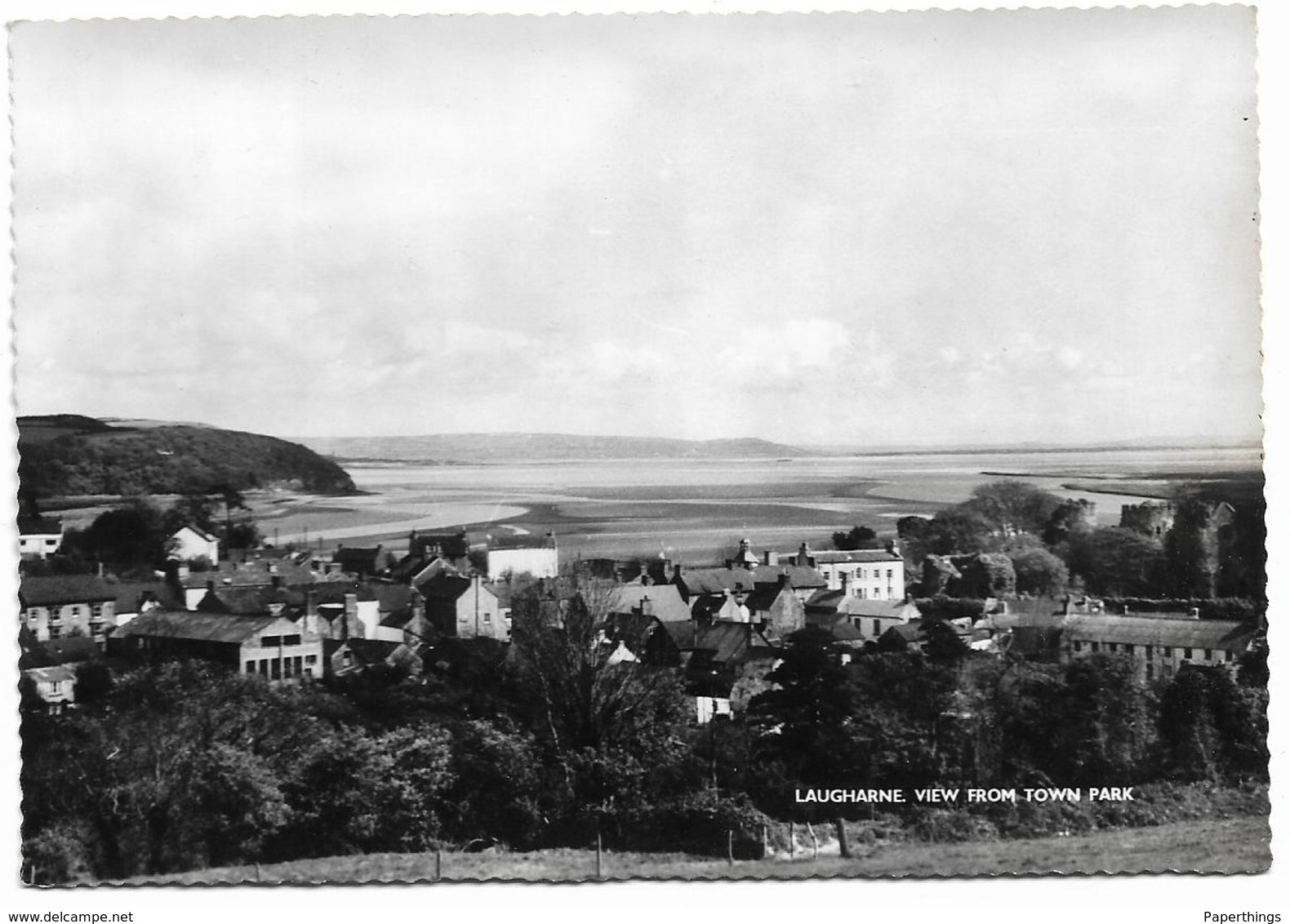 Real Photo Postcard, Laugharne, View From Town Park. Sea View, Landscape, Houses. - Carmarthenshire