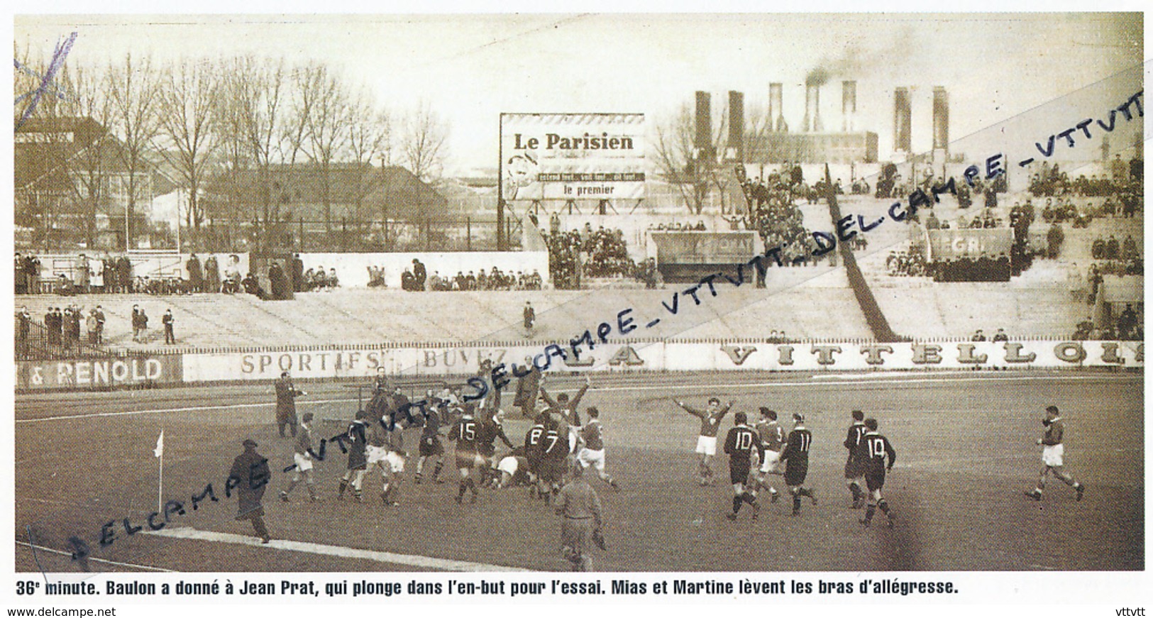 RUGBY : PHOTO (1954) LA FRANCE BAT L'ANGLETERRE (11-3) A COLOMBES, ESSAI DE JEAN PRAT APRES UN SERVICE DE BAULON, MIAS.. - Collections