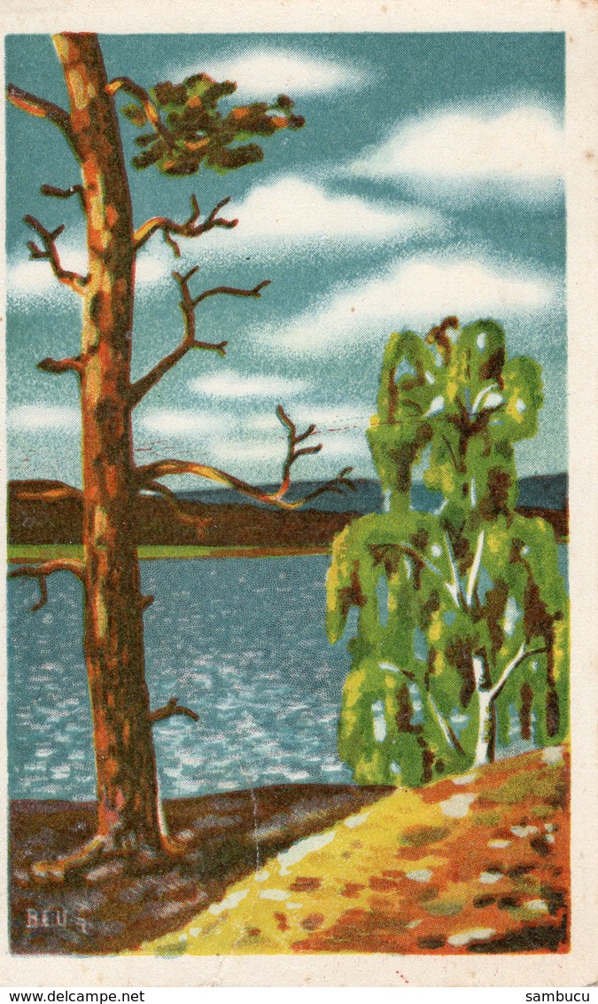 See Mit Baum Und Strauch Wolken 1942 Feldpost - Malerei & Gemälde