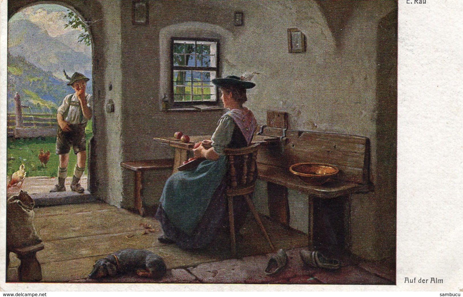 E. Rau - Auf Der Alm - Galerie Münchner Meister Ca 1910 Coloriert - Sonstige & Ohne Zuordnung