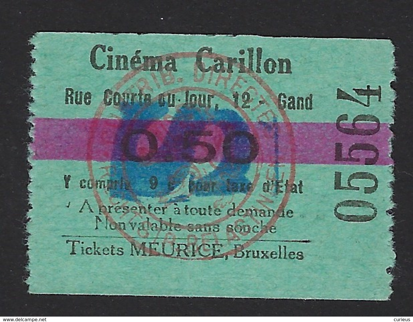 OUD TICKET * CINEMA CARILLON * GENT * GAND *  RUE COURTE DU JOUR * KORTEDAGSTEEG * 0.55 FRANK - Gent