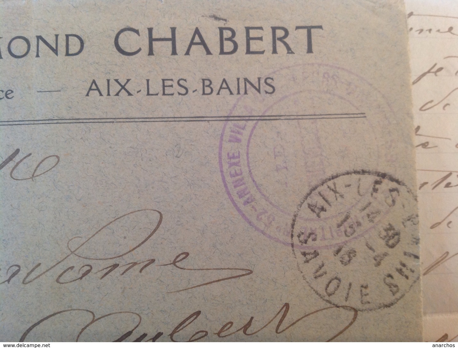 Café Chabert Aix Les Bains Cachet Militaire - Guerre De 1914-18