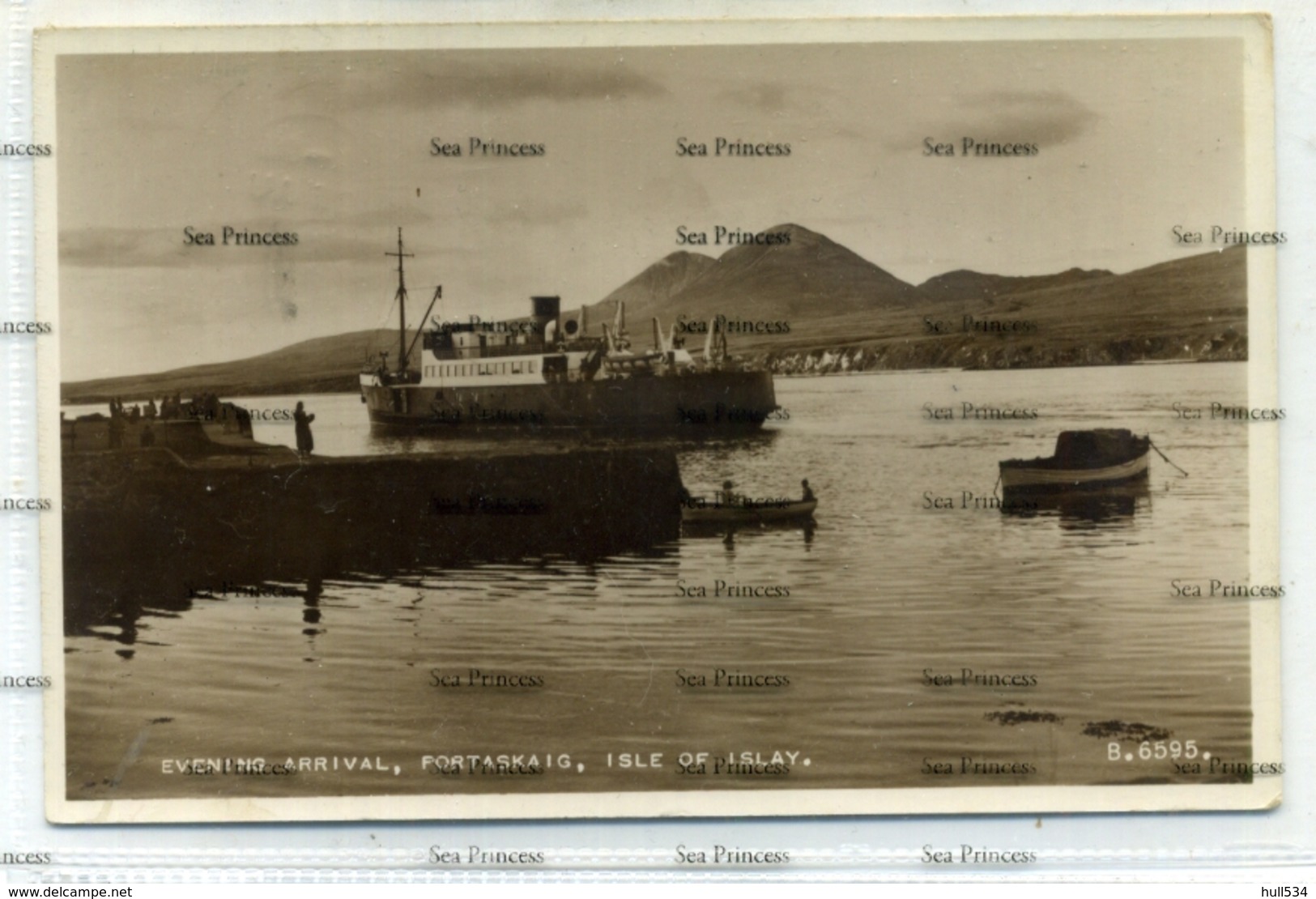 Inner Hebrides Macbrayne Motorship Evening Arrival Port Askaig Isle Islay 1940s-50s Postcard - Argyllshire