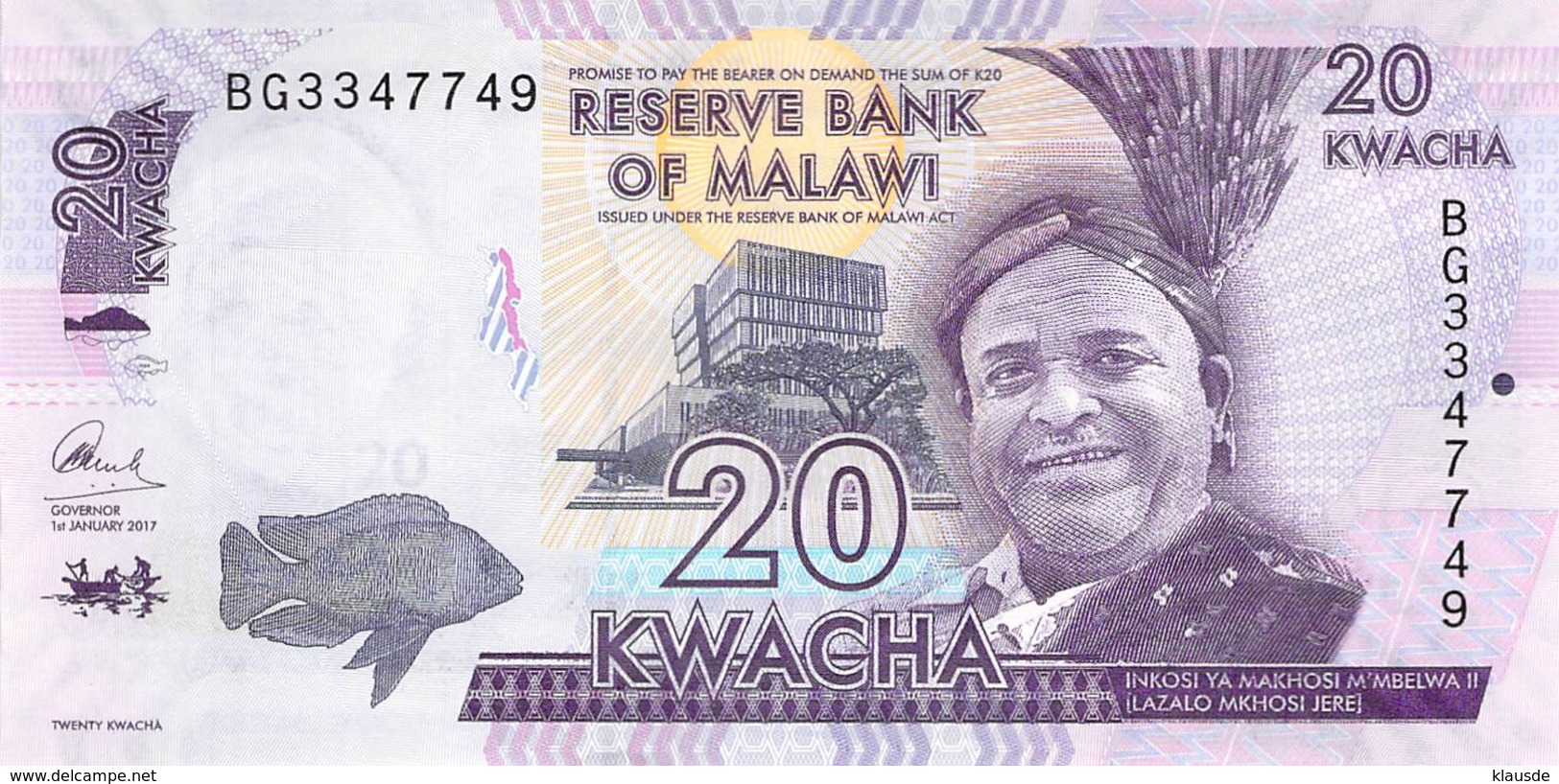 20 (Twenty) Kwacha Malawi UNC 2017 - Malawi