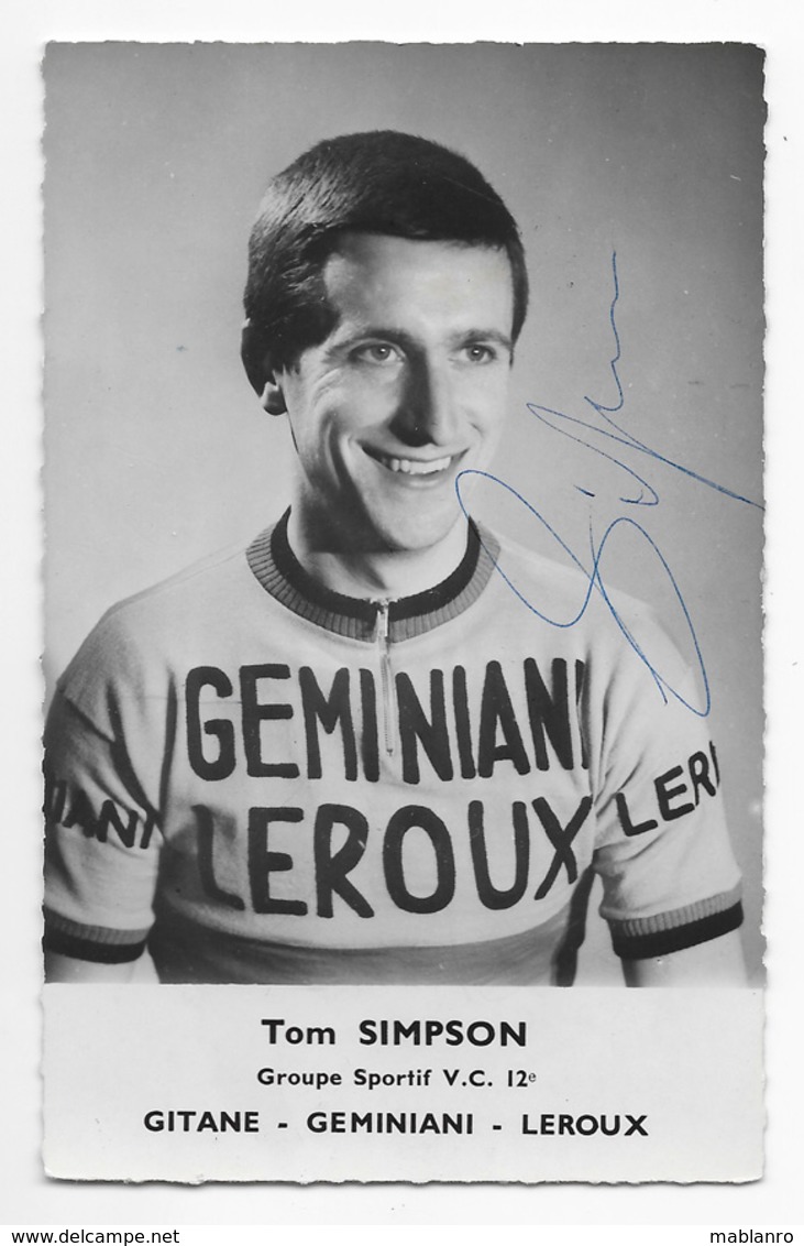CARTE CYCLISME TOM SIMPSON SIGNEE TEAM GEMINIANI LEROUX 1962 - Cyclisme