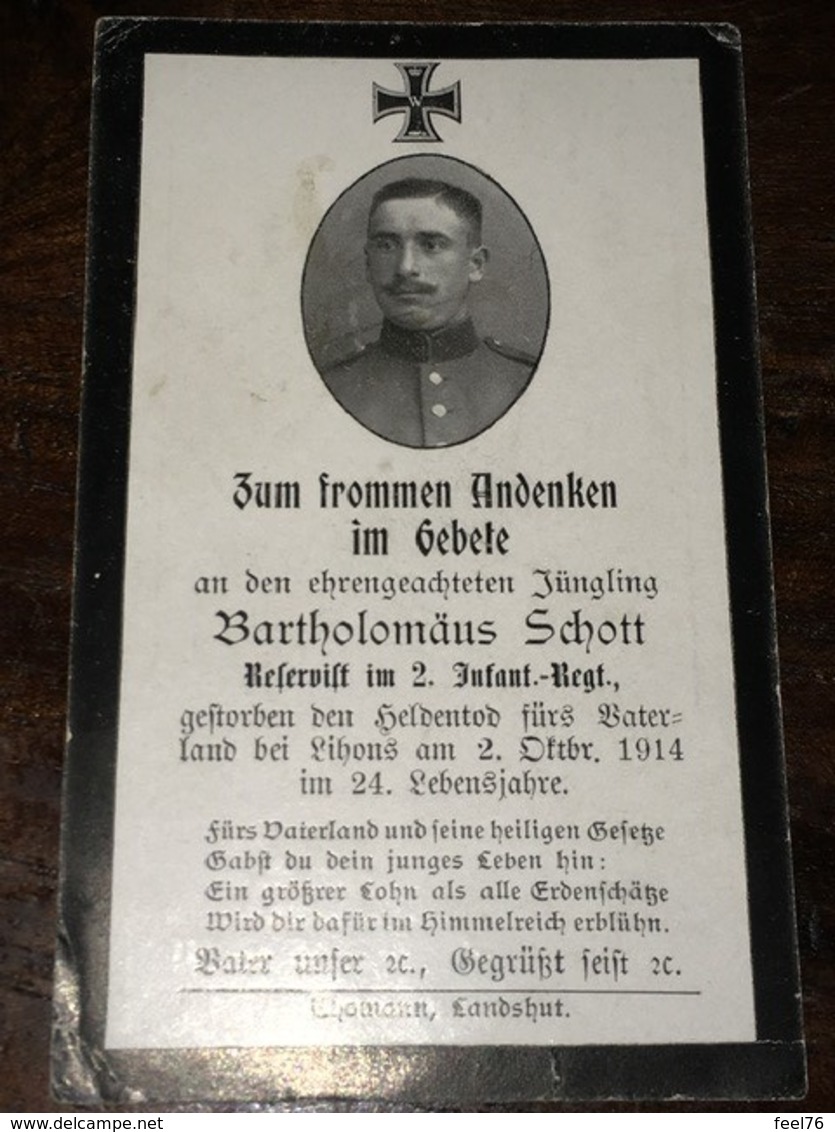 Sterbebild Wk1 Bidprentje Avis Décès Deathcard IR2 LIHONS 2. Oktober 1914 - 1914-18