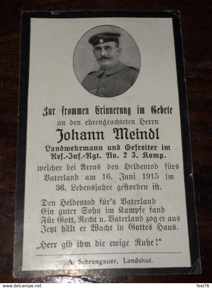 Sterbebild Wk1 Bidprentje Avis Décès Deathcard RIR2 ARRAS 16. Juni 1915 - 1914-18